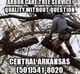 Tree worker climbing branches, text promotes Arbor Care Tree Service, Central Arkansas.