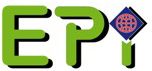 Grünes "EPi"-Logo mit blauem und rotem Diamant-Symbol.