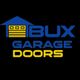 A logo with "BUX GARAGE DOORS" in blue and yellow, featuring a garage icon.