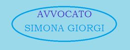 Testo ellittico su sfondo azzurro: "Avvocato Simona Giorgi" in caratteri viola e azzurri.