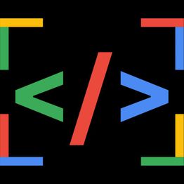 Bunte Codezeichen auf schwarzem Hintergrund in Google-Farben.