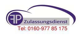 Logo des Zulassungsdienstes mit lila Auto-Silhouette und Telefonnummer in Rot: 0160-977 85 175.