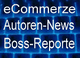 Text auf leuchtendem Hintergrund: "eCommerze, Autoren-News, Boss-Reporte".