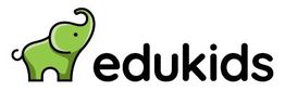 Logo de edukids con un elefante verde a la izquierda del texto en letras negras.