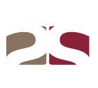 Abstraktes Logo mit braunen und roten Formen auf weißem Hintergrund.