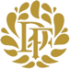 Golden monogram "DP" surrounded by a laurel wreath on a transparent background.