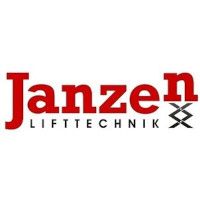 Logo von Janzen Liftechnik mit rotem Schriftzug und schwarzem Liftsymbol.