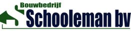Logo van Bouwbedrijf Schooleman BV, met groene en blauwe tekst en een huispictogram.