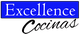 Logotipo de Excellence Cocinas, texto azul y negro sobre fondo blanco.