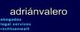 Texto azul sobre fondo azul oscuro: "adriánvalero", "abogados", "legal services", "rechtsanwalt".