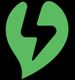 Grünes, herzförmiges Symbol mit Blitz auf schwarzem Hintergrund.