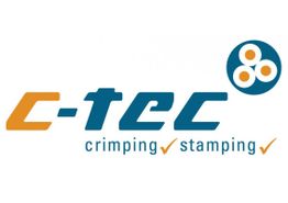 Logo der Firma c-tec mit Schriftzug: "crimping" und "stamping" und einem Symbol aus drei Kreisen.