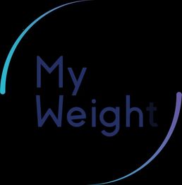 Text "My Weight" mit geschwungenen Linien auf schwarzem Hintergrund.