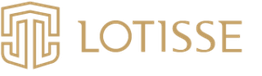 Logotipo de LOTISSE en letras doradas, junto a un símbolo geométrico. Fondo transparente.