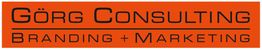 Rotes Logo mit schwarzem Text: "Görg Consulting - Branding + Marketing".