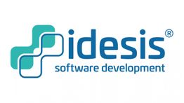 Logo von Idesis mit Schriftzug "software development" und grafischem Element in Blau und Grün.