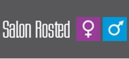 Logo for Salon Rosted med kvinde- og mand-symboler i lilla og blå firkanter.