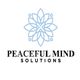 Blue geometric flower with "Peaceful Mind Solutions" text below in black.