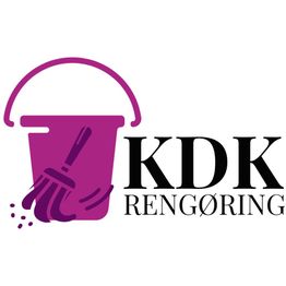Lilla spand og kost ved siden af "KDK Rengøring" tekst.