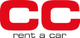 Logo von "CC rent a car" in Rot mit schwarzem Text darunter.