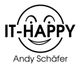 IT-HAPPY-Logo mit Smiley-Gesicht. Text: Andy Schäfer.