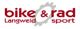 Logo: "bike & rad Langweid sport" in rot mit einem grauen Zahnrad im Hintergrund.