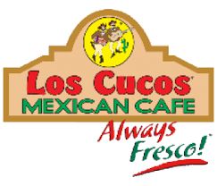 Los Cucos Mexican Cafe logo with "Always Fresco!" tagline and cowboy illustrations.