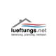 Logo mit grauem Hausdach, Text "lueftungs.net", Slogan: "beratung. planung. verkauf."
