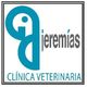 Logo de "Jeremías Clínica Veterinaria" con diseño moderno en azul y gris.