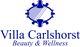 Logo von Villa Carlshorst Beauty & Wellness mit ornamentalem, blauem Design oben.
