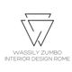 Logo con triangoli sovrapposti e testo: "Wassily Zumbo Interior Design Rome".