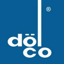 Logo mit blauem Hintergrund, Text "dö co" in Weiß, vertikaler Strich daneben.
