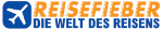 Logo mit Flugzeugsymbol, Text: "Reisefieber - Die Welt des Reisens" in Blau und Orange.