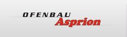 Schriftzug "Ofenbau Asprion" in Schwarz und Rot auf weißem Hintergrund.