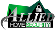 Allied Home Security logo with house shape and padlock, featuring green and gray colors.