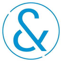 Blaues Und-Zeichen in einem weißen Kreis, umrandet von einem dünnen blauen Rand.