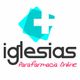 Logo de Iglesias Parafarmacia Online con cruz blanca sobre fondo azul.