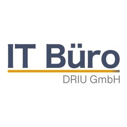 Logo mit Text "IT Büro DRIU GmbH" in Grau und Gelb.