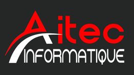 Logo "Aitec Informatique" en rouge et blanc sur fond noir.