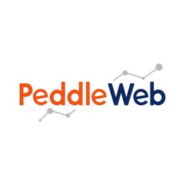 "PeddleWeb logo with orange and navy text, featuring a stylized line graph design."