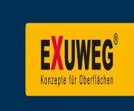 Gelbes Logo mit rotem "X" und schwarzem Text: "EXUWEG - Konzepte für Oberflächen".