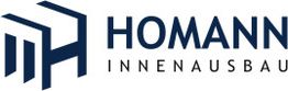 Logo von Homann Innenausbau mit stilisiertem "H"-Symbol in Blau.
