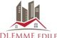 Logo con grattacieli marroni e tetto rosso di casa. Testo: DLEMME EDILE.