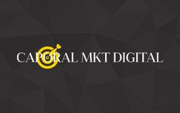 Logotipo "CAPORAL MKT DIGITAL" em fundo preto com alvo amarelo à esquerda.