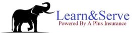 Silhouette of an elephant and text: "Learn&Serve Powered By A Plus Insurance."