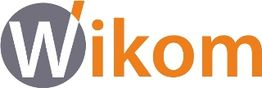 Logo mit dem Schriftzug "Wikom" in Orange, grauer Kreis um das "W".