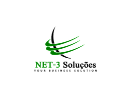 Logotipo da NET-3 Soluções com design verde e preto e a frase "Your Business Solution".