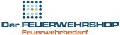 Logo mit Text: "Der FEUERWEHRSHOP - Feuerwehrbedarf", daneben ein Muster aus blauen und orangefarbenen Punkten.