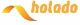 Logo mit einem geschwungenen gelben Band und dem Wort "holado" in orange.