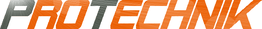 Logo mit Text "PROTECHNIK" in Grau und Orange.